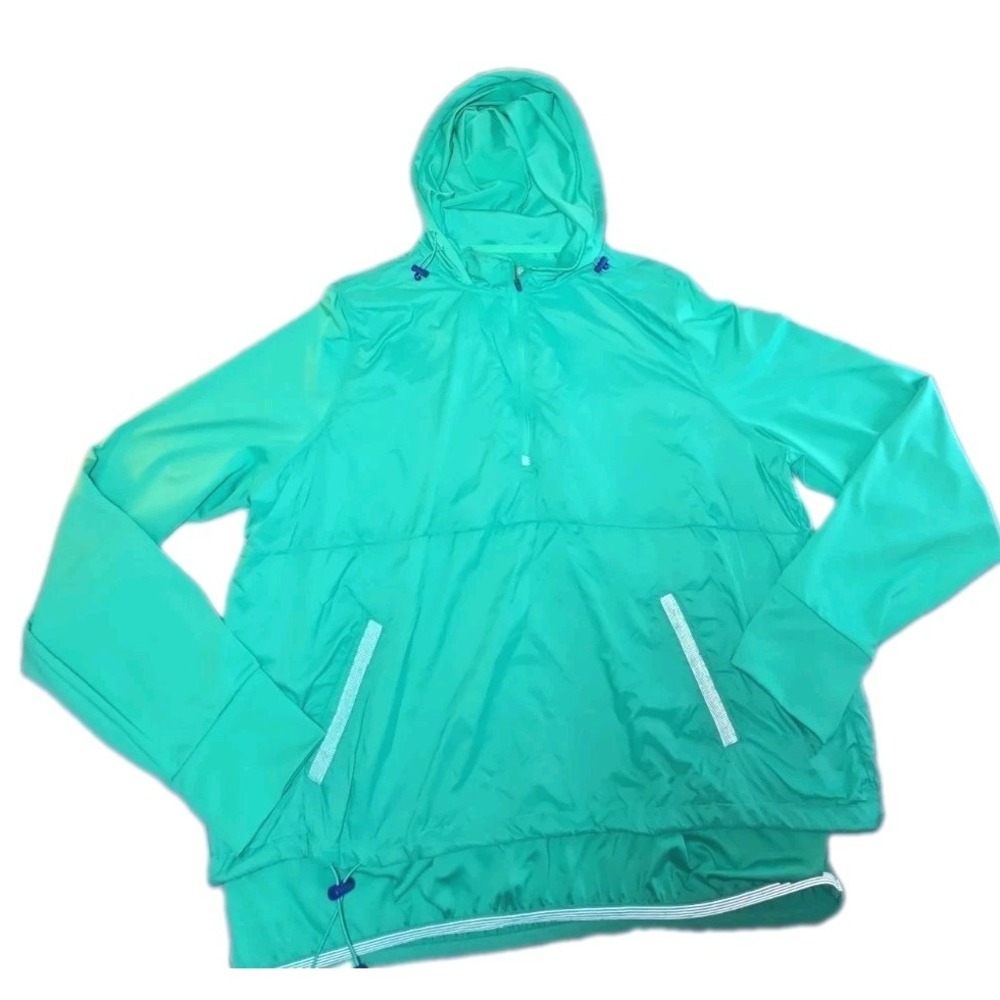 Avia Windbreaker Jacket Womens XL Green Hooded Pullover Quarter Zip Anorak Sport